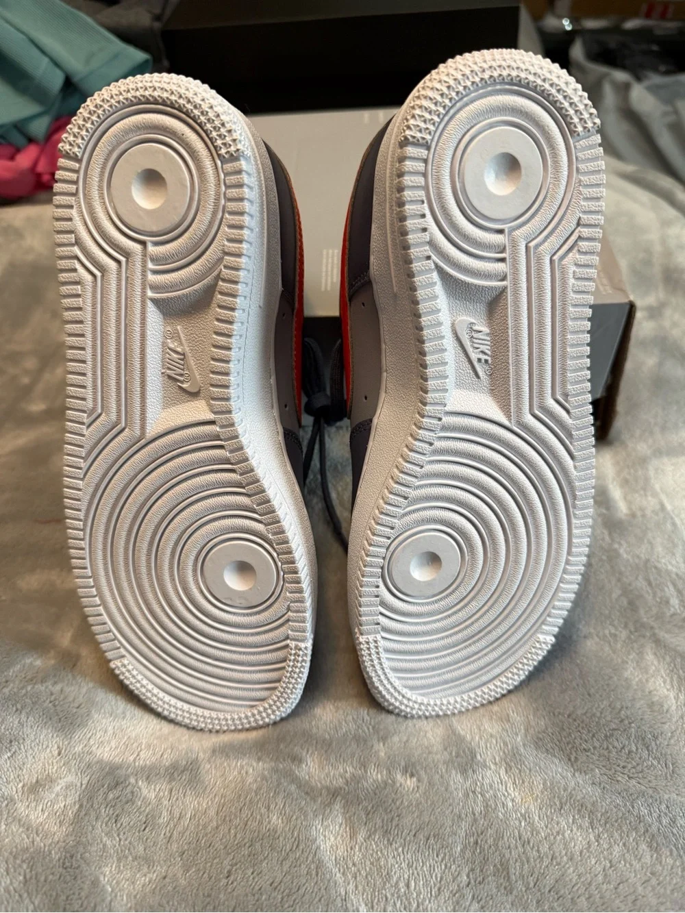 Nike Kids Air Force One Gray Sneakers with Red Swoosh